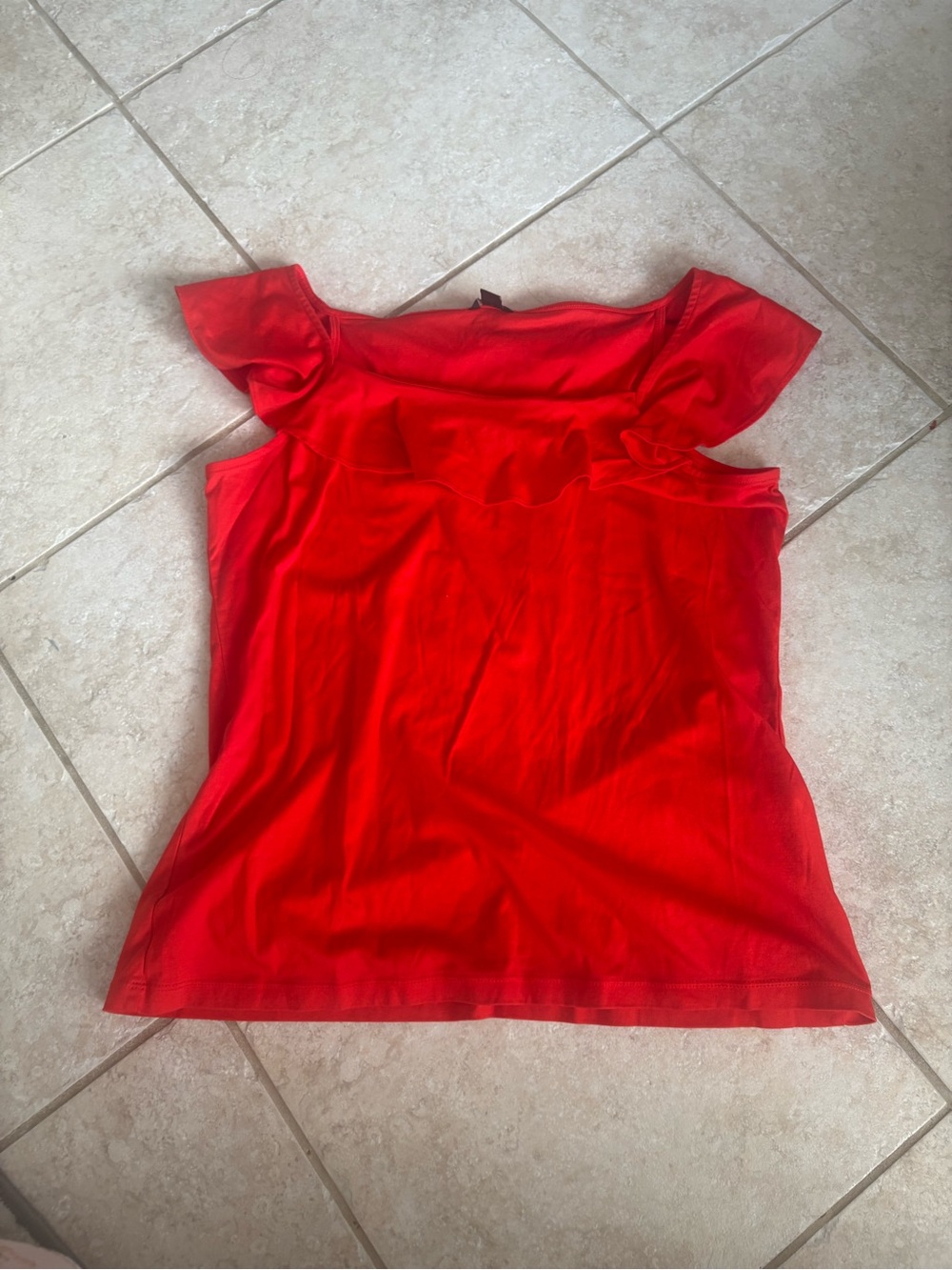 Ann Taylor Red Ruffle Sleeve Tank Top medium short sleeve